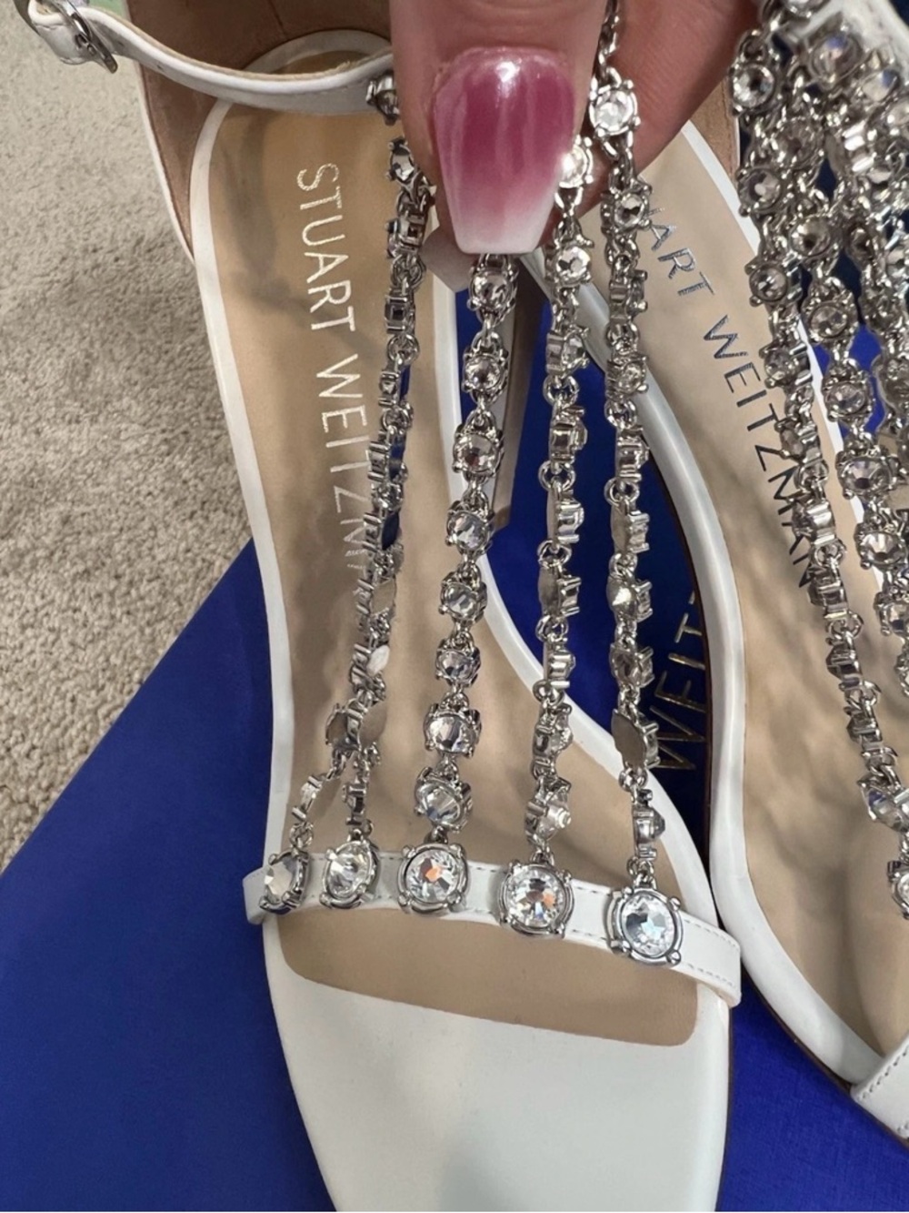 Stuart Weitzman Ivory Crystal T-Strap High Heel Sandals - Picture 6 of 10